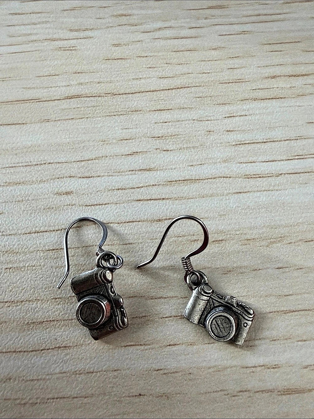 Camera Drop Earrings in Silver
